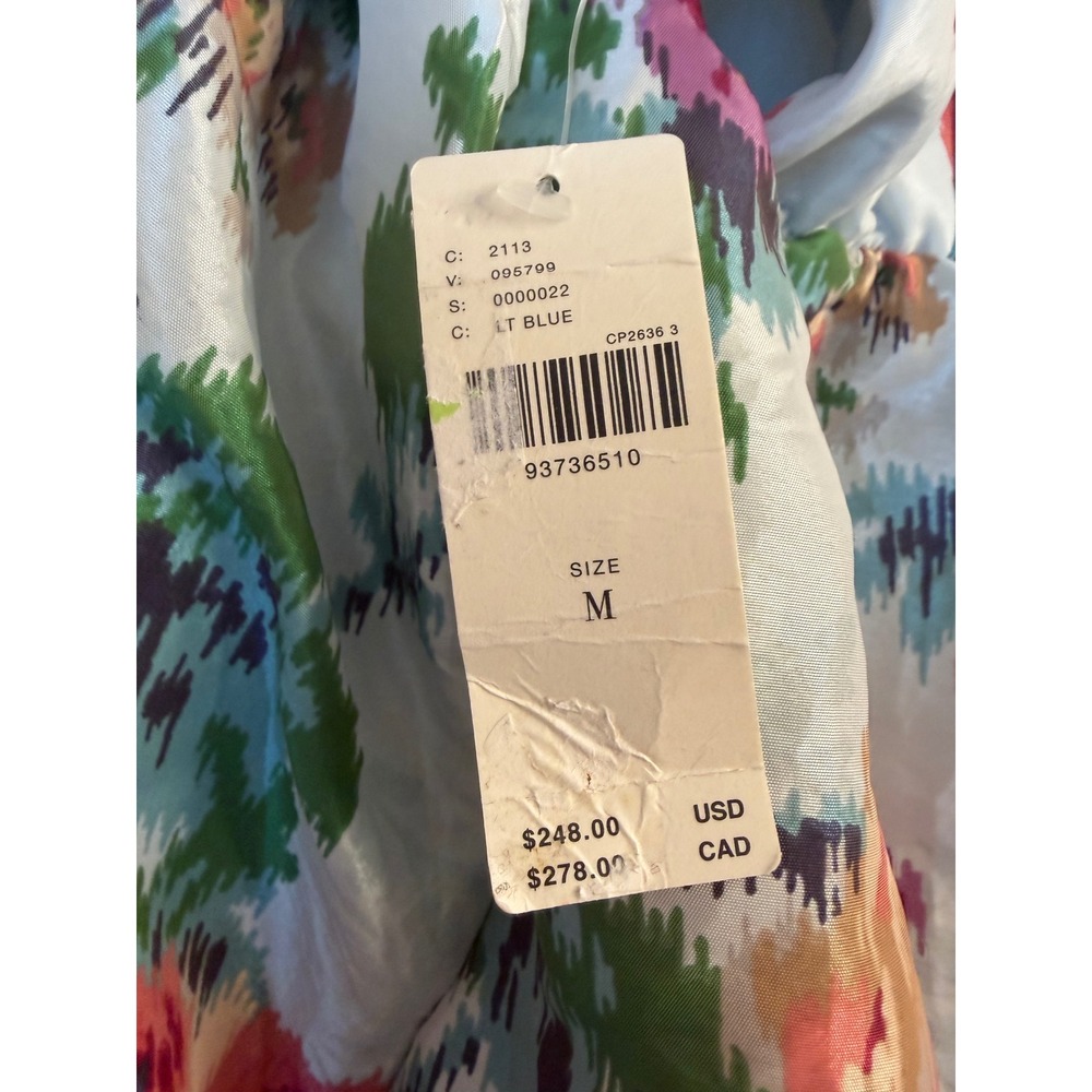 BHLDN Floral Ikat Satin Midi Dress Light Blue Red Orange Green Size M NWT - Picture 4 of 6